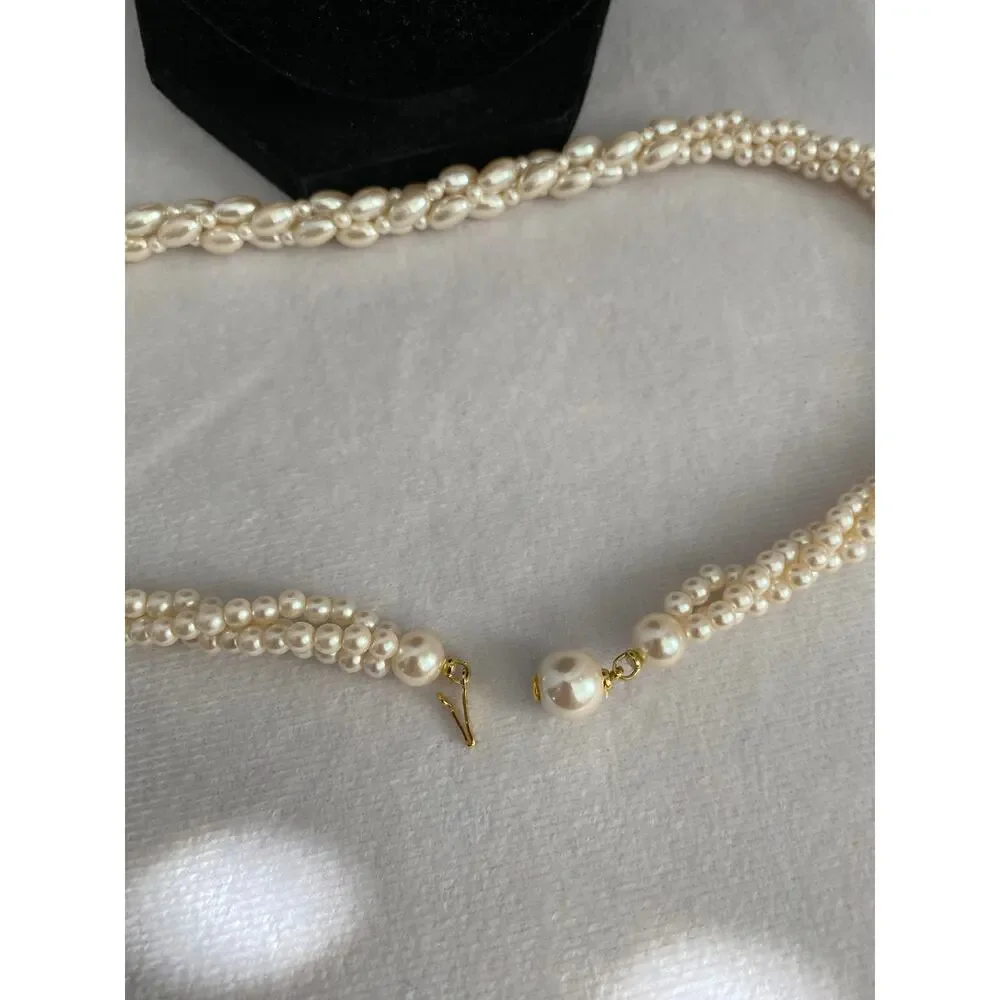 Faux Pearl Twisted Triple Strands Necklace Vintage 1990s Y2K